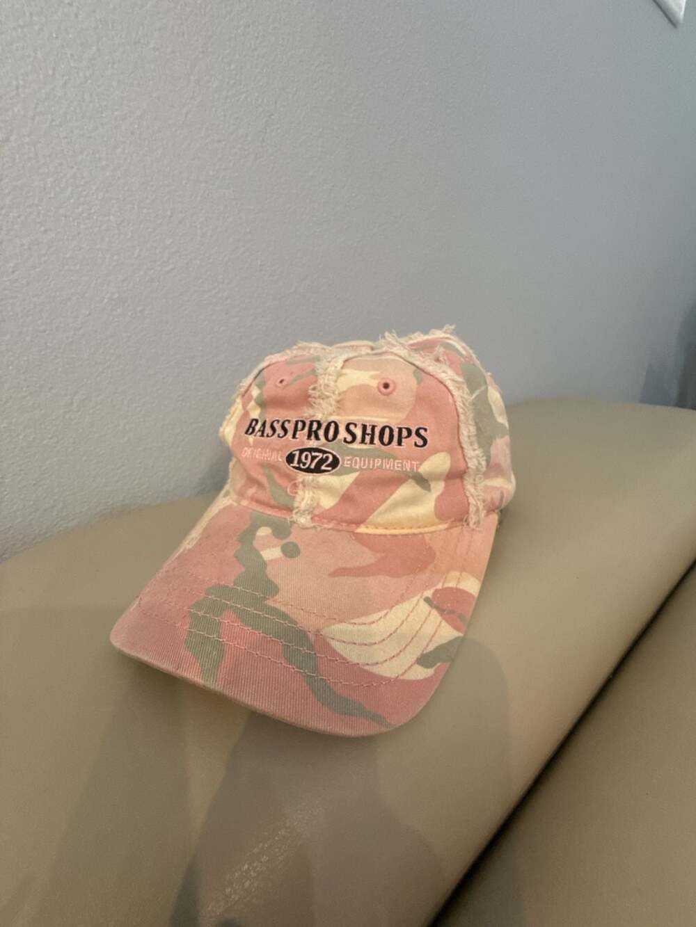 Bass Pro Shops Pink Camo Distressed Adjustable Baseball Cap Hat